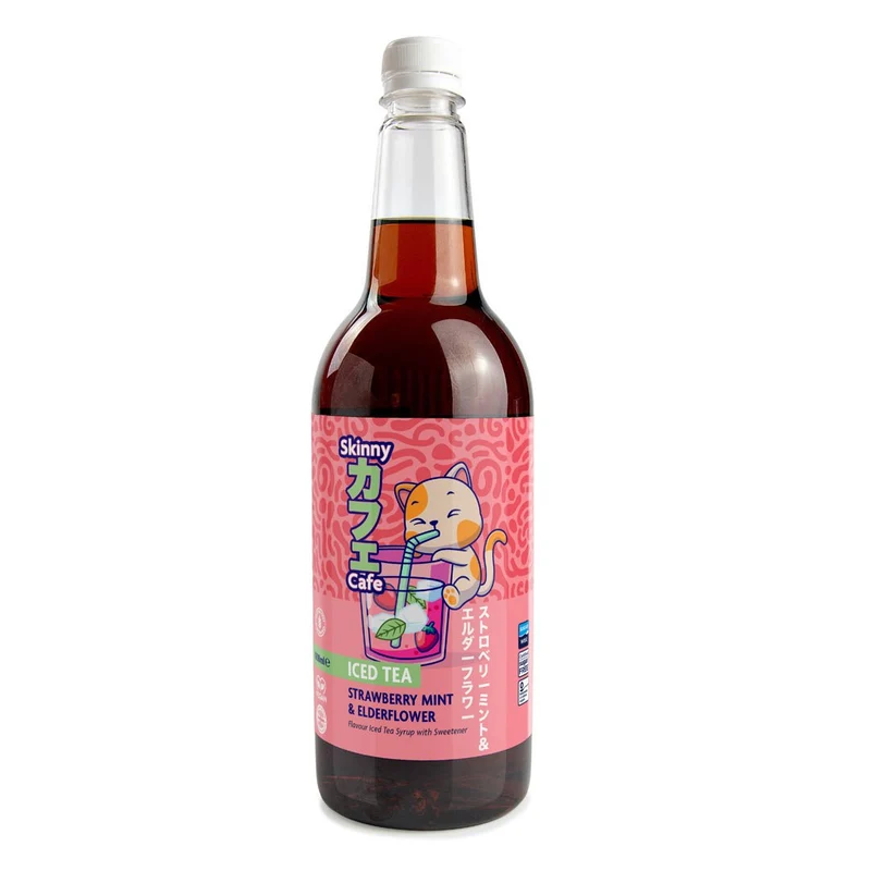 Skinny Caffe Erdbeer-Minze-Holunderblüten-Eisteesirup ohne Zuckerzusatz - 1 Liter