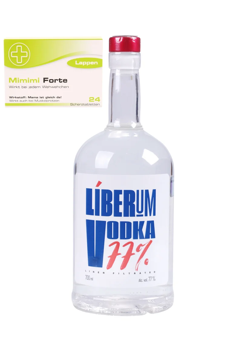Líberum Vodka 77% 0,7L mit Schoko-Scherztabletten