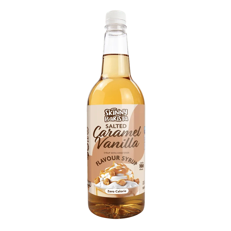 Skinny Barista Sirup mit gesalzenem Karamell und Vanillegeschmack – Kalorienfreier, zuckerfreier Skinny Coffee – 1 Liter