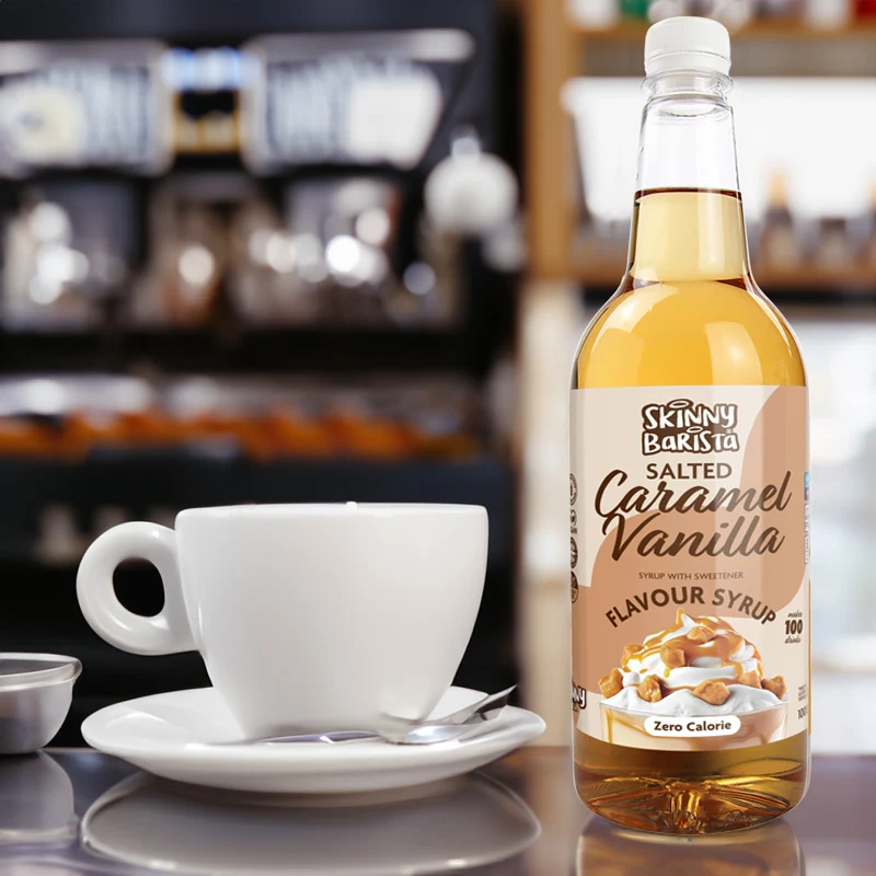 Skinny Barista Sirup mit gesalzenem Karamell und Vanillegeschmack – Kalorienfreier, zuckerfreier Skinny Coffee – 1 Liter