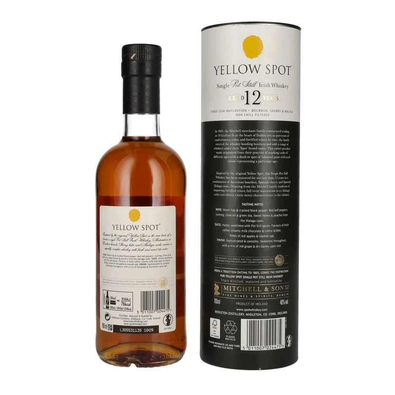 Yellow Spot 12 Years Old Single Pot Still Irish Whiskey 46% Vol. 0,7l in Geschenkbox