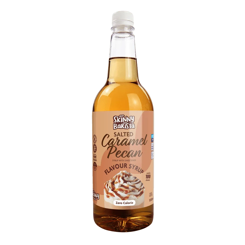 Skinny Barista Sirup mit gesalzenem Karamell und Pekannussgeschmack – Kalorienfreier Skinny Coffee ohne Zucker – 1 Liter