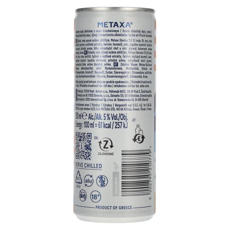 Metaxa Peach Spritz Greek Cocktails Ready to Drink 5% Vol. 0,25l Dose Pfand