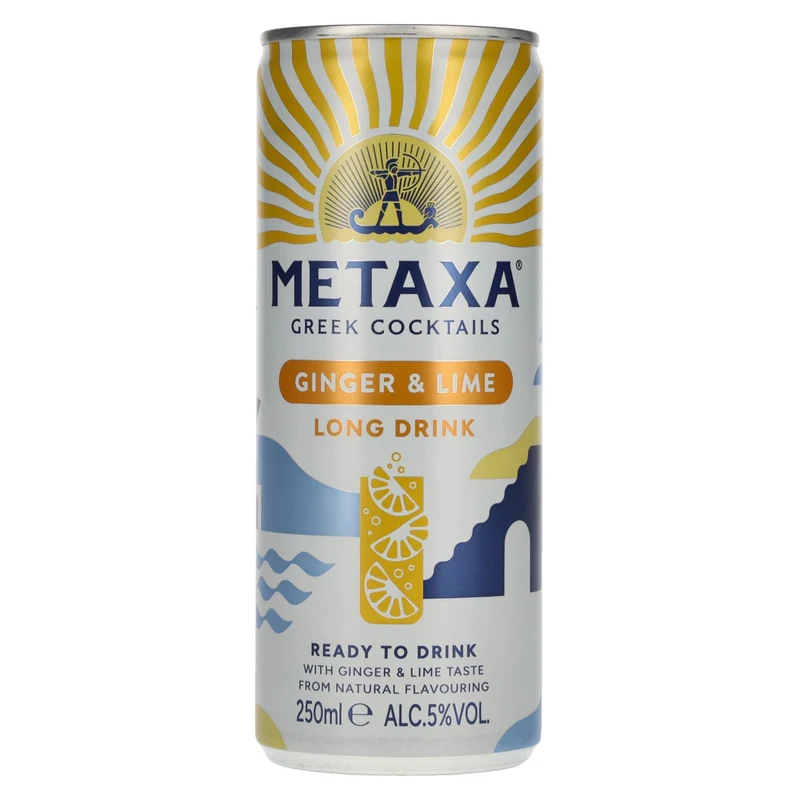 Metaxa Ginger & Lime Long Drink Greek Cocktails Ready to Drink 5% Vol. 0,25l Dose Pfand