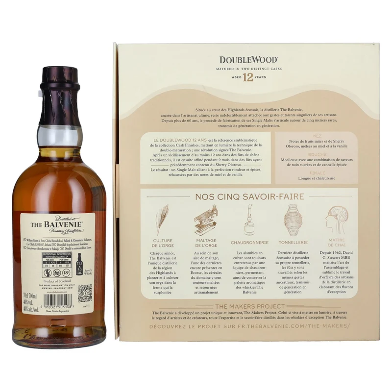 The Balvenie 12 Years Old Double Wood 40% Vol. 0,7l in Geschenkbox mit 2 Gläsern
