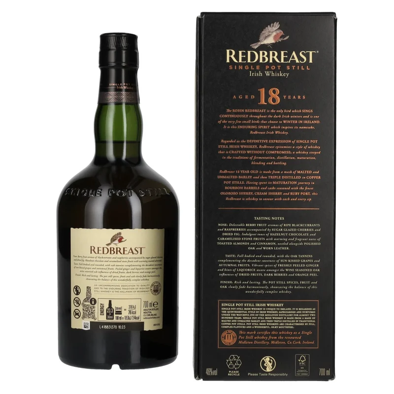 Redbreast 18 Years Old Single Pot Still Irish Whiskey 46% Vol. 0,7l in Geschenkbox