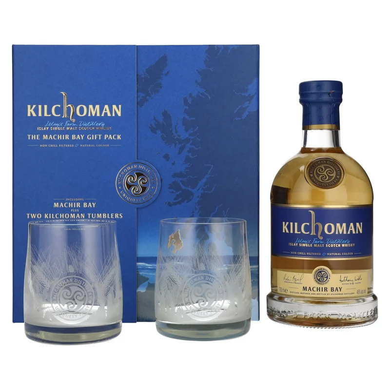 Kilchoman THE MACHIR BAY GIFT PACK 46% Vol. 0,7l in Geschenkbox mit 2 Gläsern