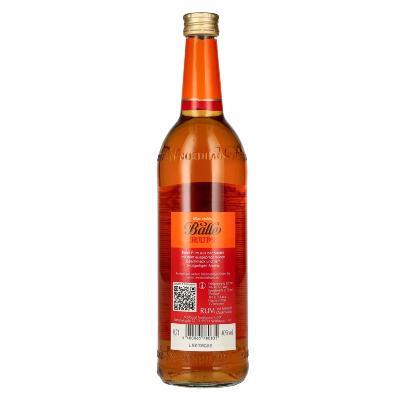 Der milde Balle Rum echter Übersee Rum 40% Vol. 0,7l