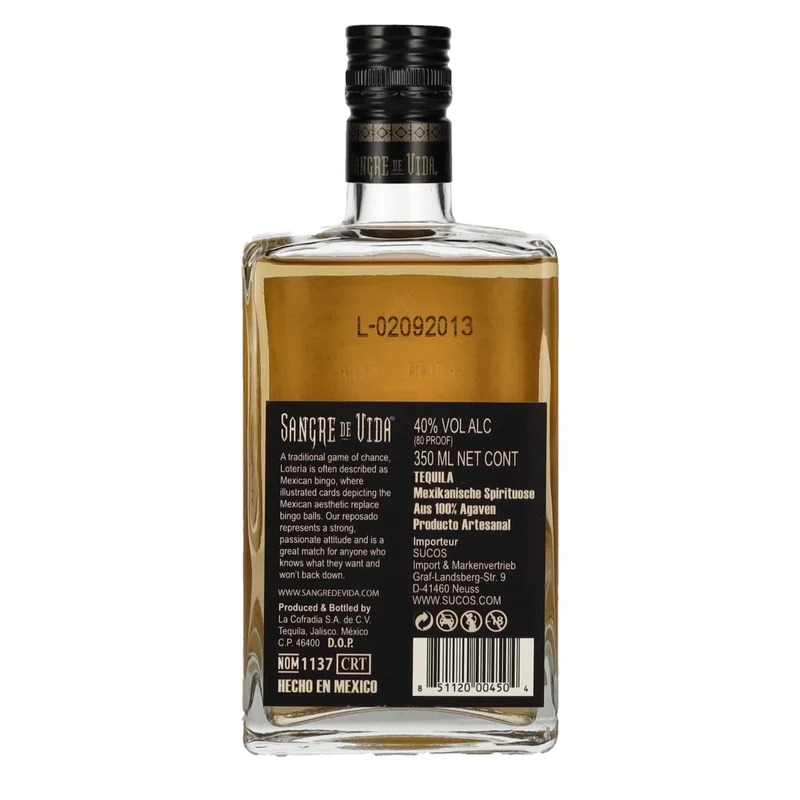 Sangre de Vida Loteria LA BANDERA Reposado Tequila 100% de Agave 40% Vol. 0,35l