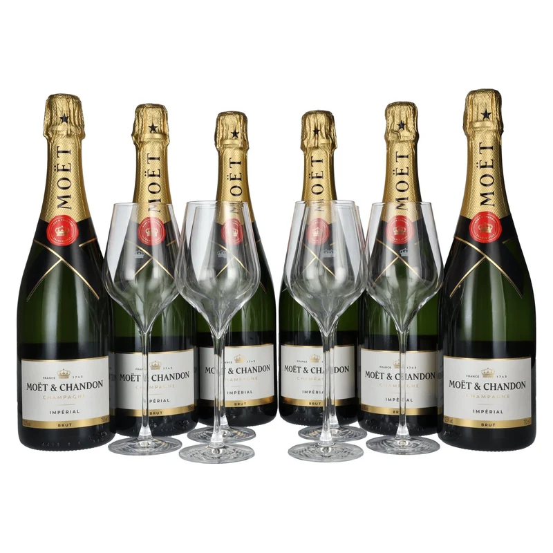 Moët & Chandon Champagne IMPÉRIAL Brut 12,5% Vol. 6x0,75l in Geschenkbox mit 6 Gläsern