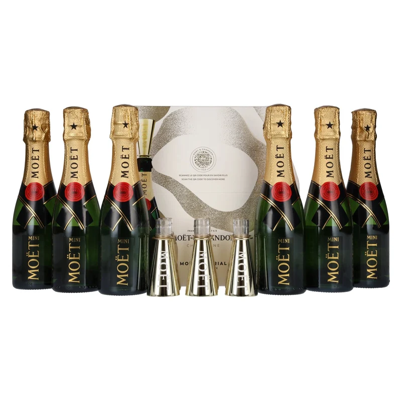 Moët & Chandon Champagne AT HOME PACK 12% Vol. 6x0,2l in Geschenkbox mit Bottle Sippers