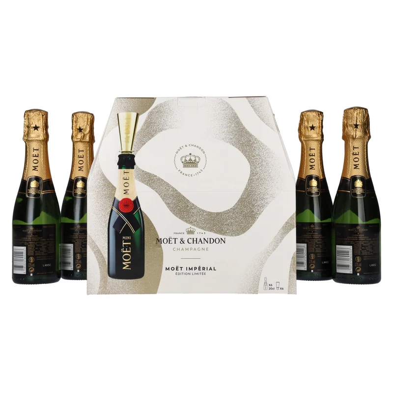 Moët & Chandon Champagne AT HOME PACK 12% Vol. 6x0,2l in Geschenkbox mit Bottle Sippers