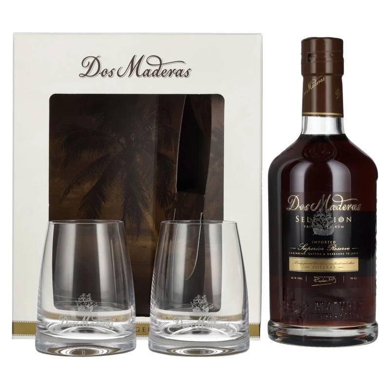 Dos Maderas Selección Superior Reserve Triple Aged Rum 42% Vol. 0,7l in Geschenkbox mit 2 Gläser