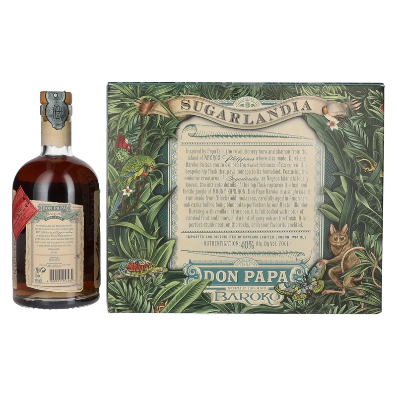Don Papa BAROKO 40% Vol. 0,7l in Geschenkbox mit Hip Flask