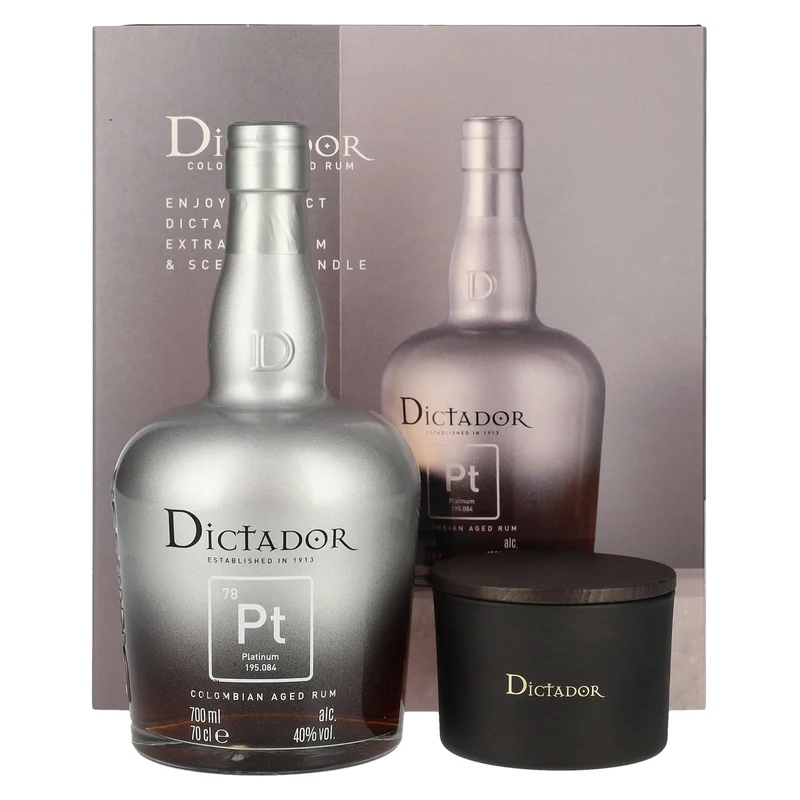 Dictador PLATINUM Colombian Aged Rum 40% Vol. 0,7l in Geschenkbox mit Kerze