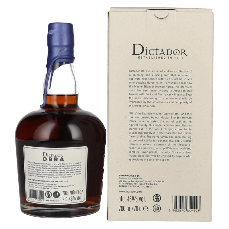 Dictador OBRA VINTAGE 28 Years Old PORT CASK Rum 1995 46% Vol. 0,7l in Geschenkbox