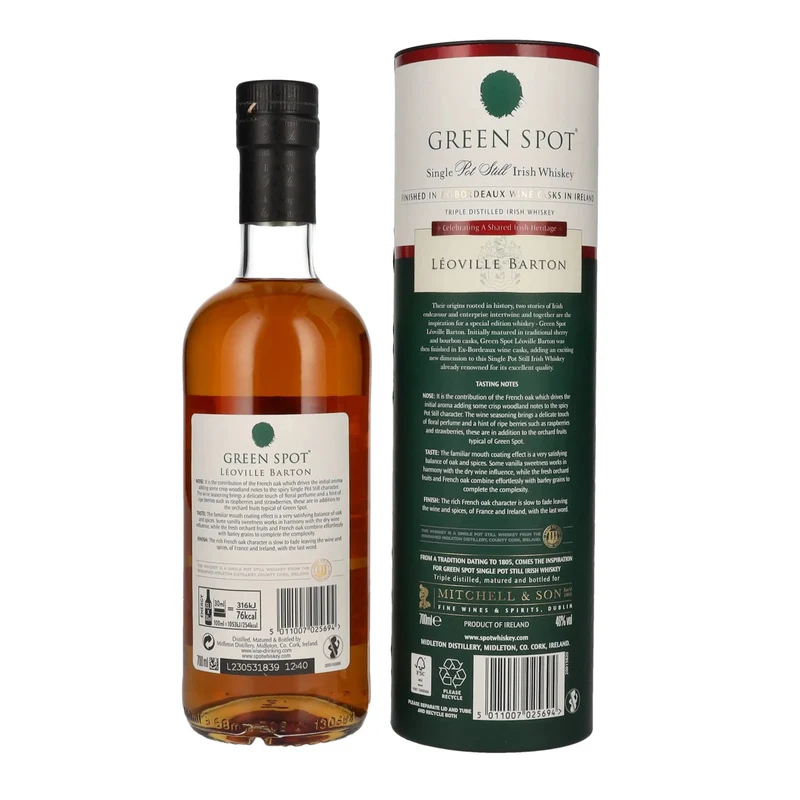Green Spot LÉOVILLE BARTON Single Pot Still Irish Whiskey 46% Vol. 0,7l in Geschenkbox