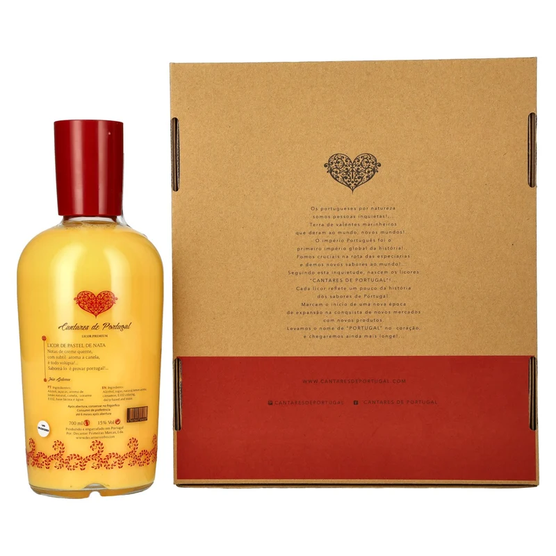 Cantares de Portugal Licor de Pastel de Nata 15% Vol. 0,7l in Geschenkbox mit 2 Gläsern