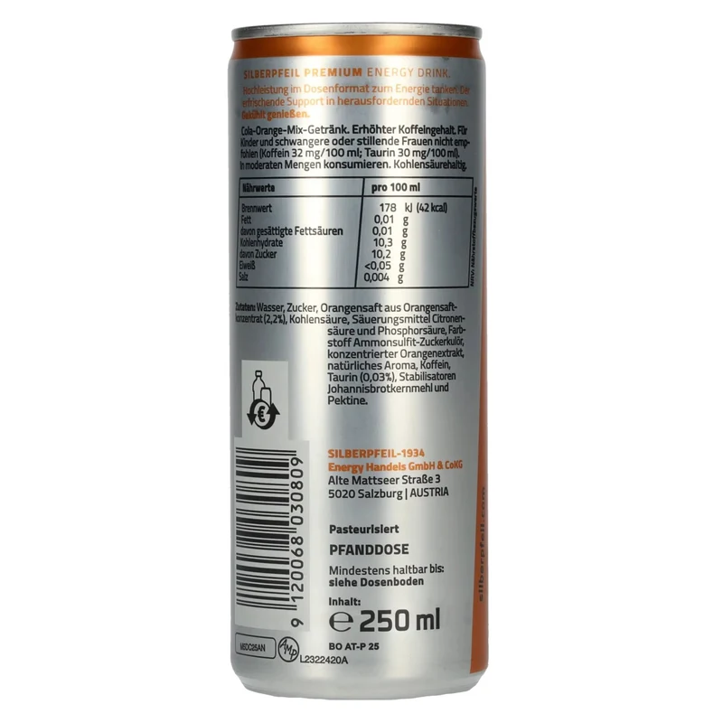 SILBERPFEIL Energy Drink BLACK ORANGE 0,25l Dose Pfand