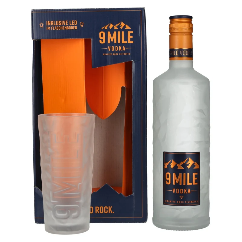 9 Mile Vodka 37,5% Vol. 0,7l in Geschenkbox mit Glas