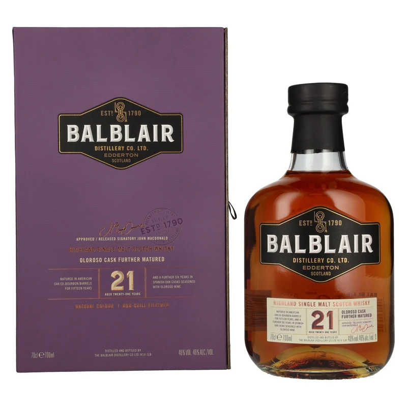 Balblair 21 Years Old Highland Oloroso Cask Single Malt 46% Vol. 0,7l in Geschenkbox