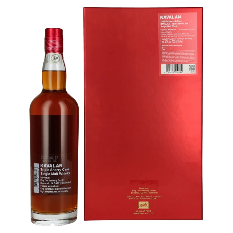 Kavalan Triple Sherry Cask Matured Lunar Horse New Year 2026 40% Vol. 0,7l in Geschenkbox mit Nosing Glas