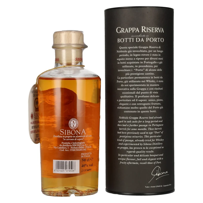Sibona GRAPPA RISERVA Botti da PORTO 40% Vol. 0,5l in Geschenkbox