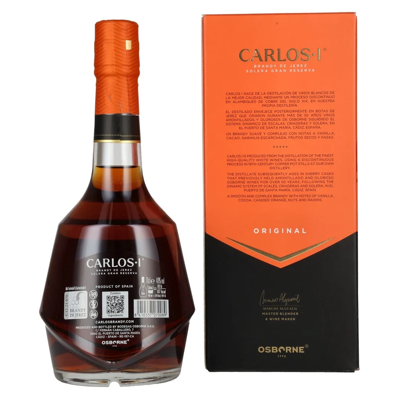 Carlos I Brandy de Jerez Original Solera Gran Reserva Sherry Casks 40% Vol. 0,7l in Geschenkbox