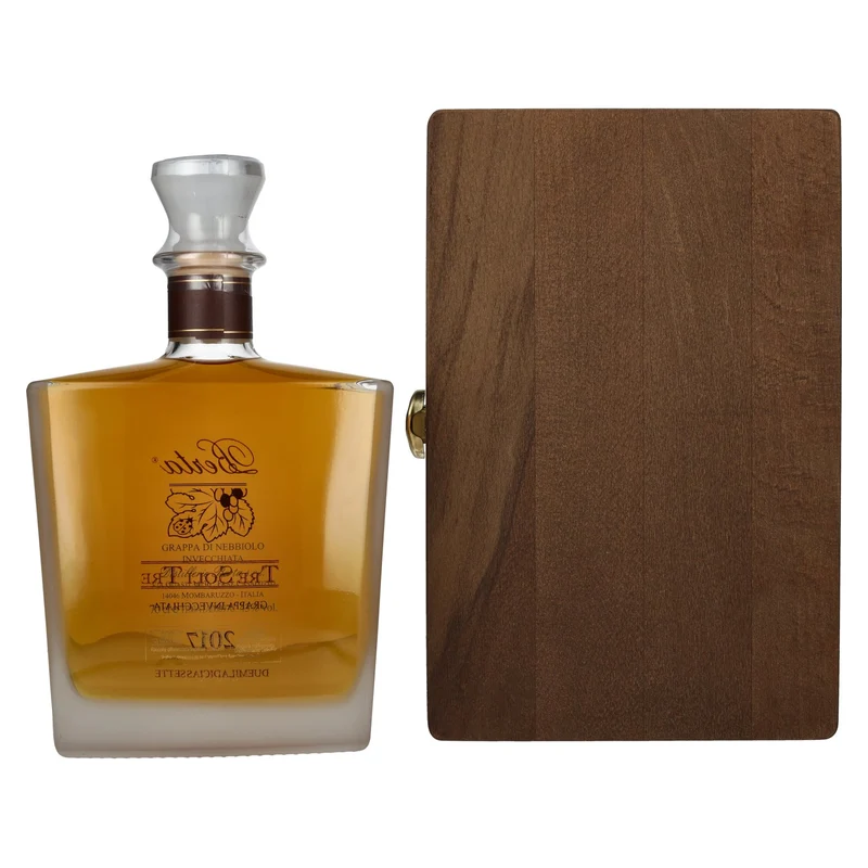 Berta Grappa Tre Soli Tre Grappa Invecchiata 2017 43% Vol. 0,7l in Holzkiste