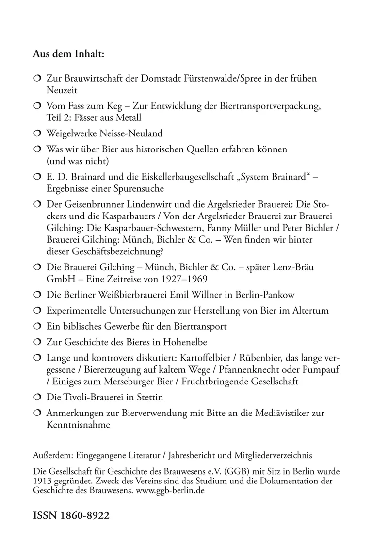 Jahrbuch 2020 der Gesellschaft für Geschichte des Brauwesens e.V. (GGB)