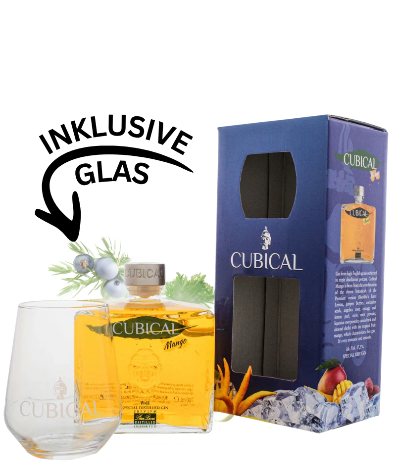 Cubical Premium Special Distilled Mango Gin + Glas