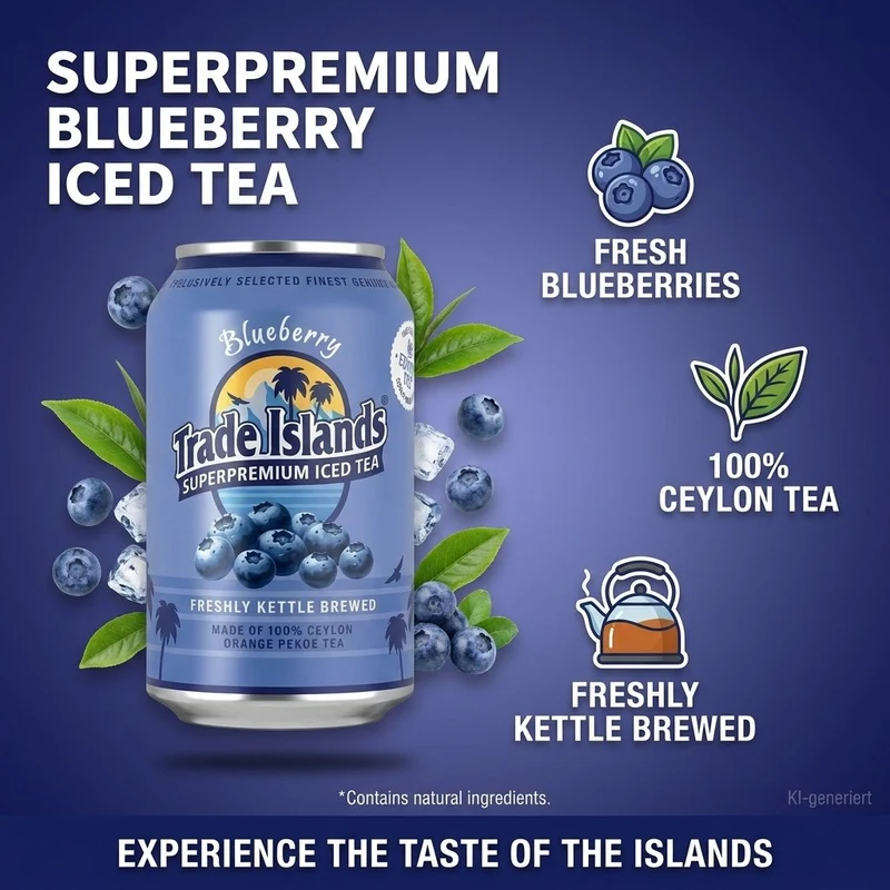 Trade Islands Iced Tea Blueberry 24x0,33l Dose Steige