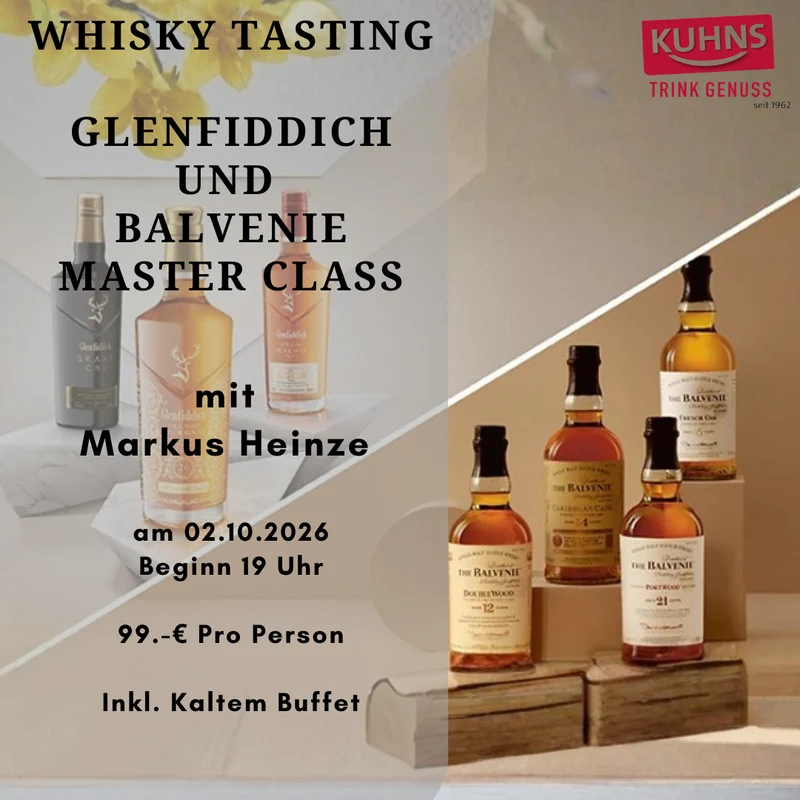 02.10.2026 Whisky-Tasting - Thema: "Glenfiddich und Balvenie Master Class" mit Markus Heinze, 1 Person